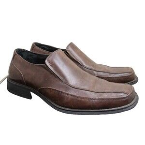 Alfani Brown Leather Dress Shoes Mens 11 Slip On Square Toe Loafers Forum Office